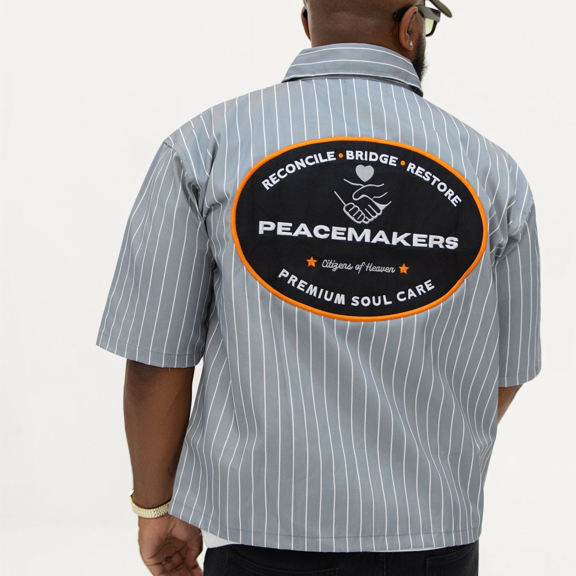 Peacemakers Bowling Shirt- Gray Pinstripe