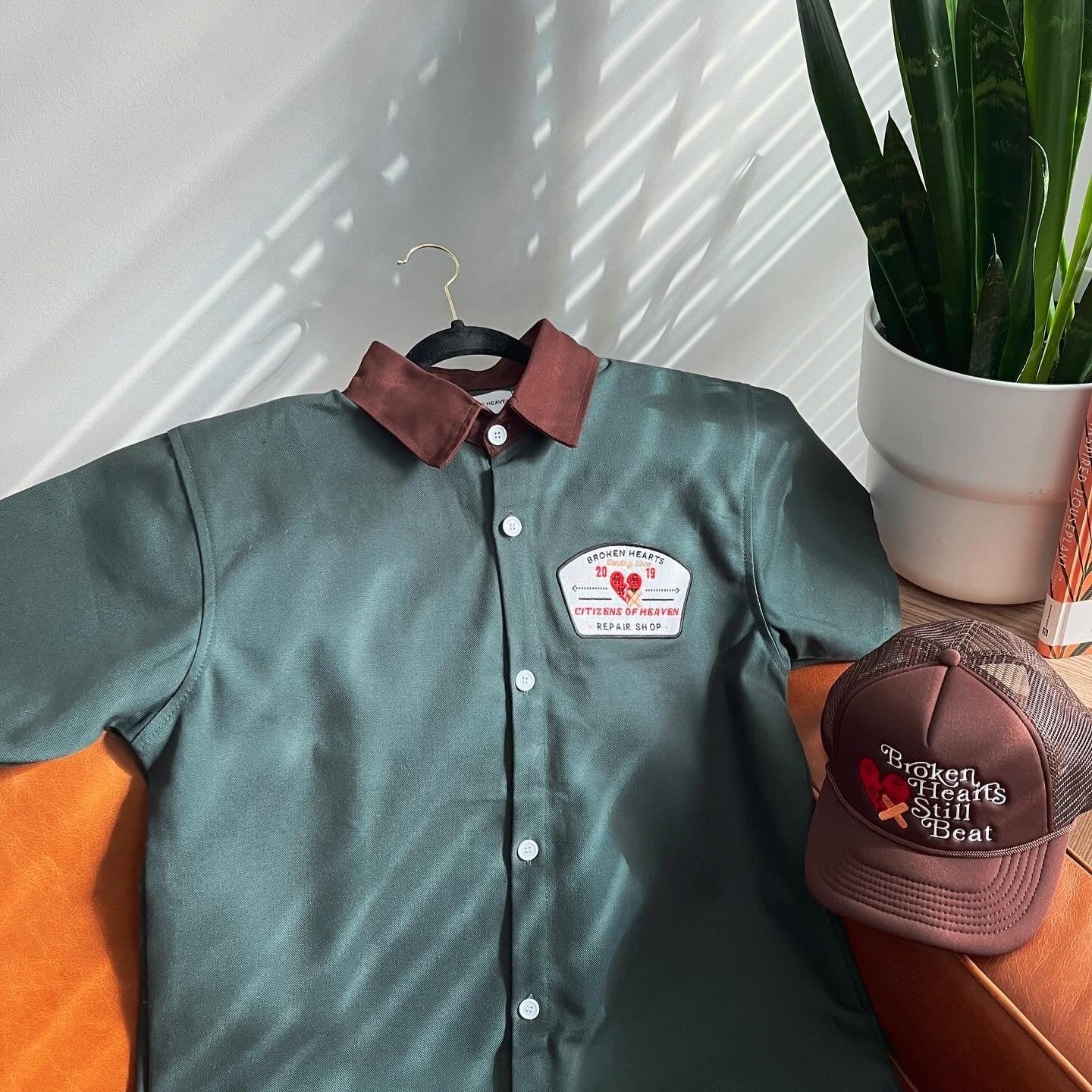 Broken Hearts Repair Shop Mechanic Shirt- Hunter Green