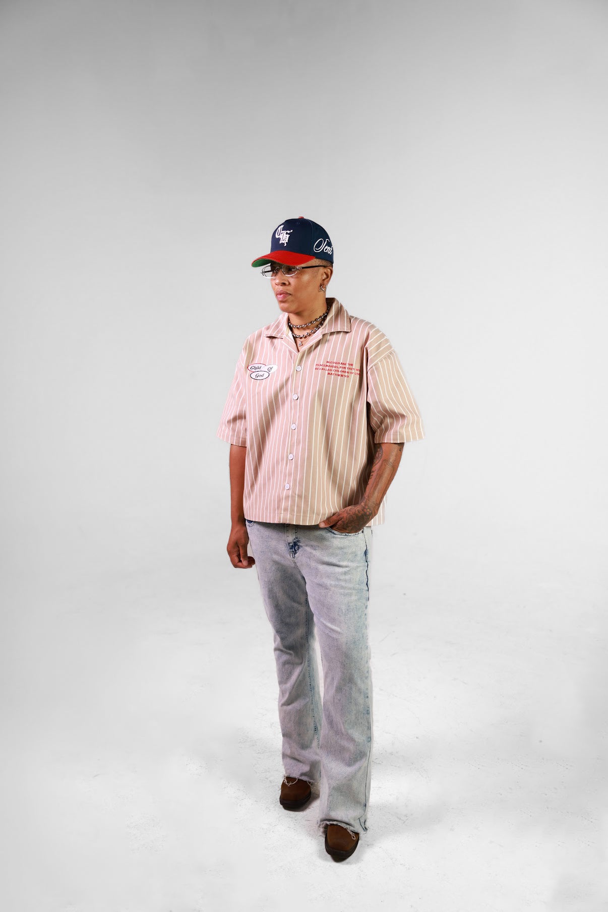 Peacemakers Camp Shirt- Tan Pinstripe