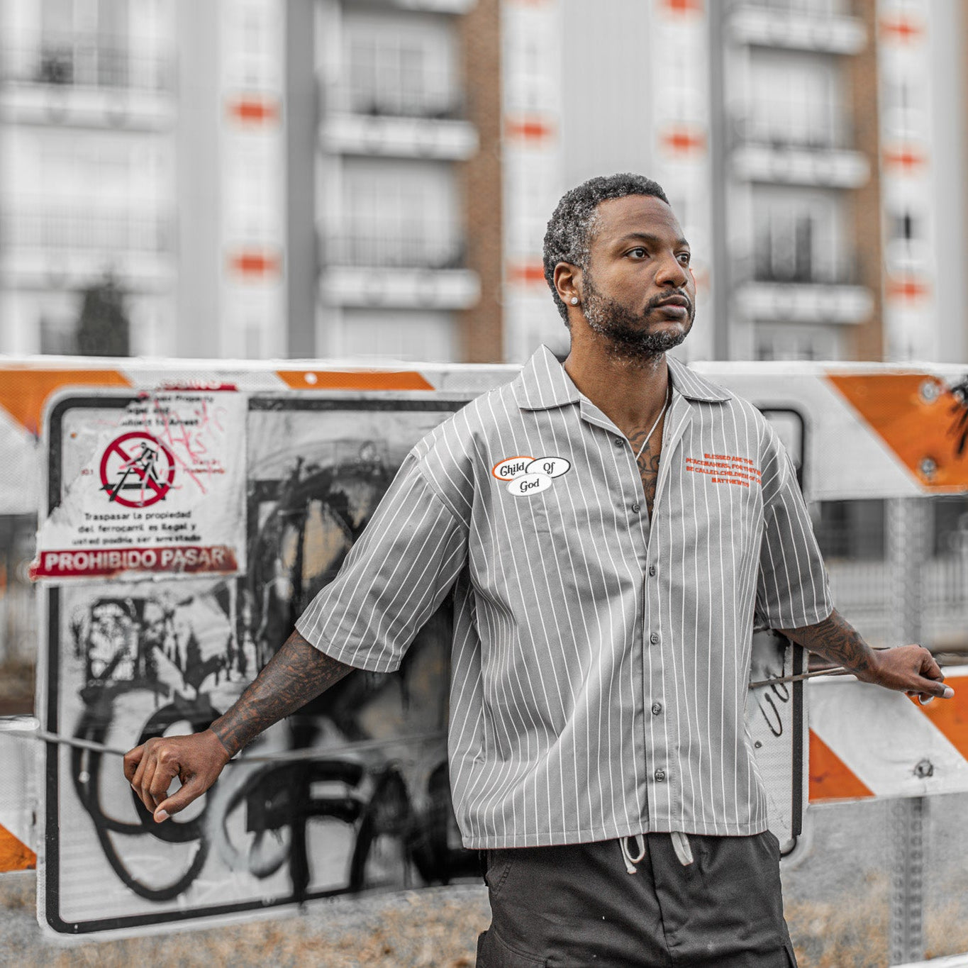 Peacemakers Camp Shirt- Gray Pinstripe