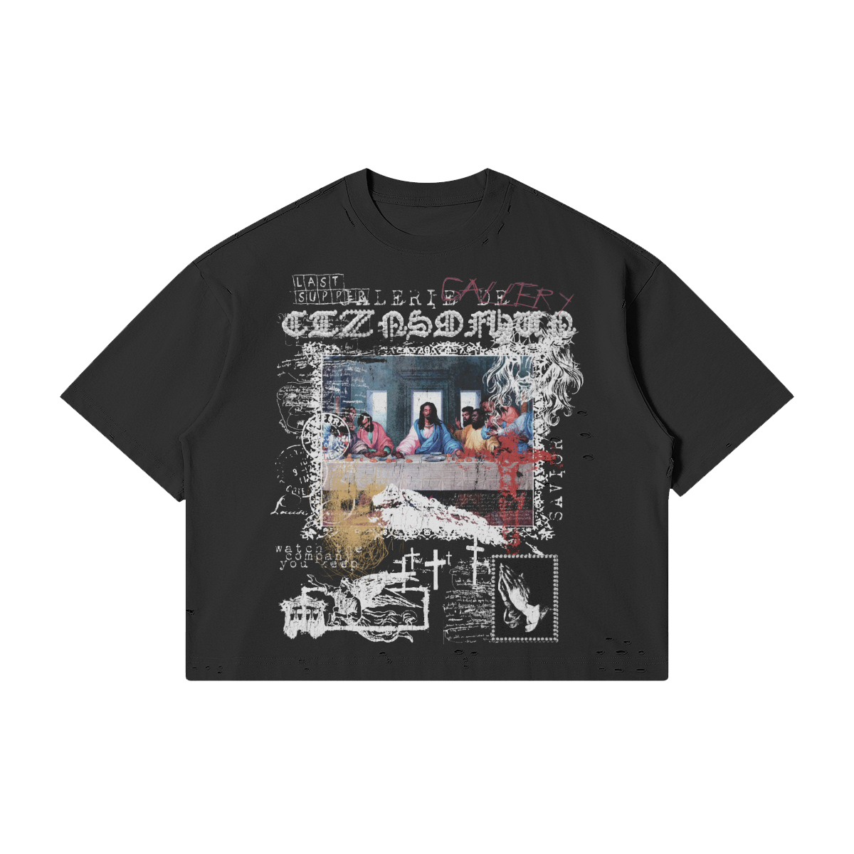 Last Supper Gallery Tee-Black Distressed