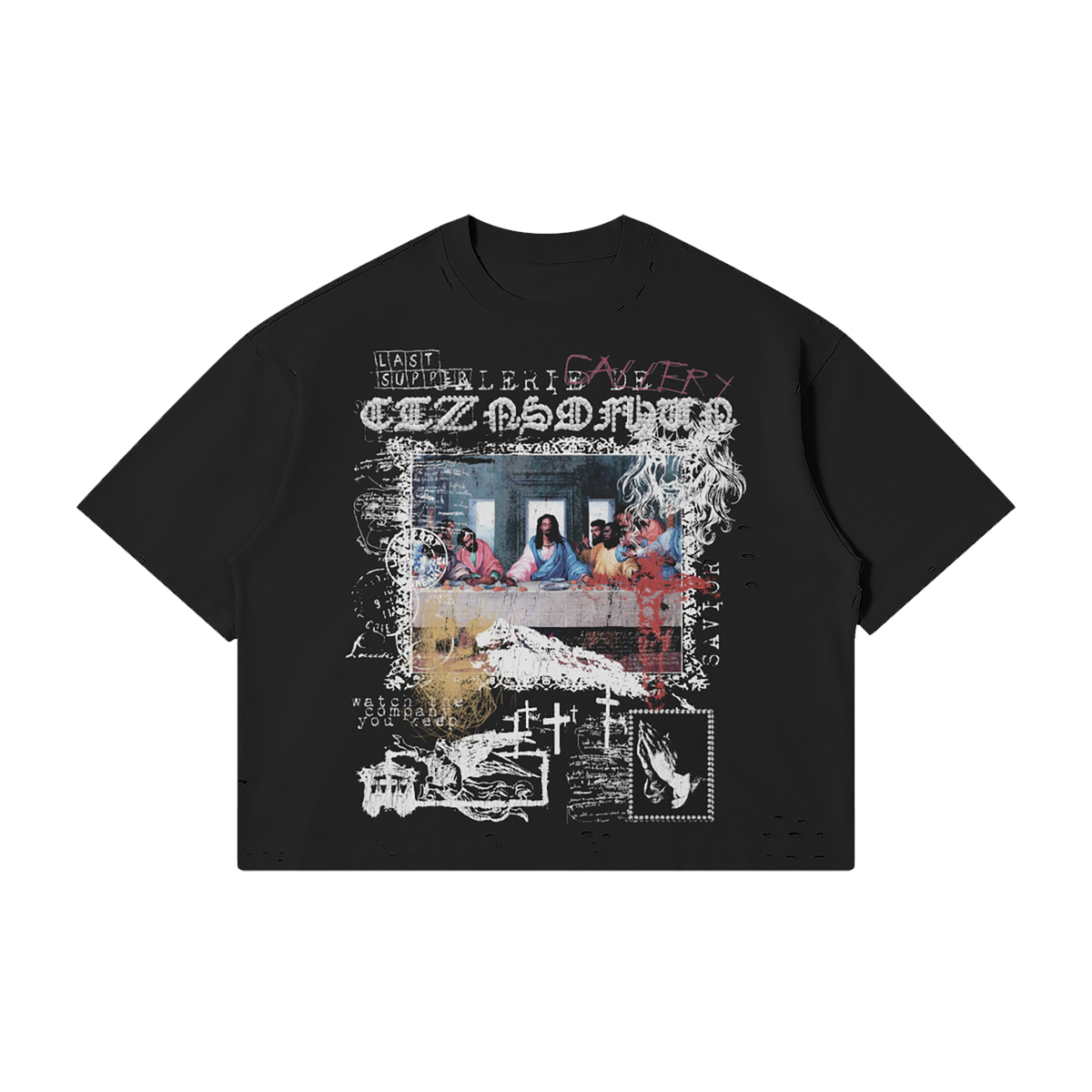 Last Supper Gallery Tee-Black Distressed