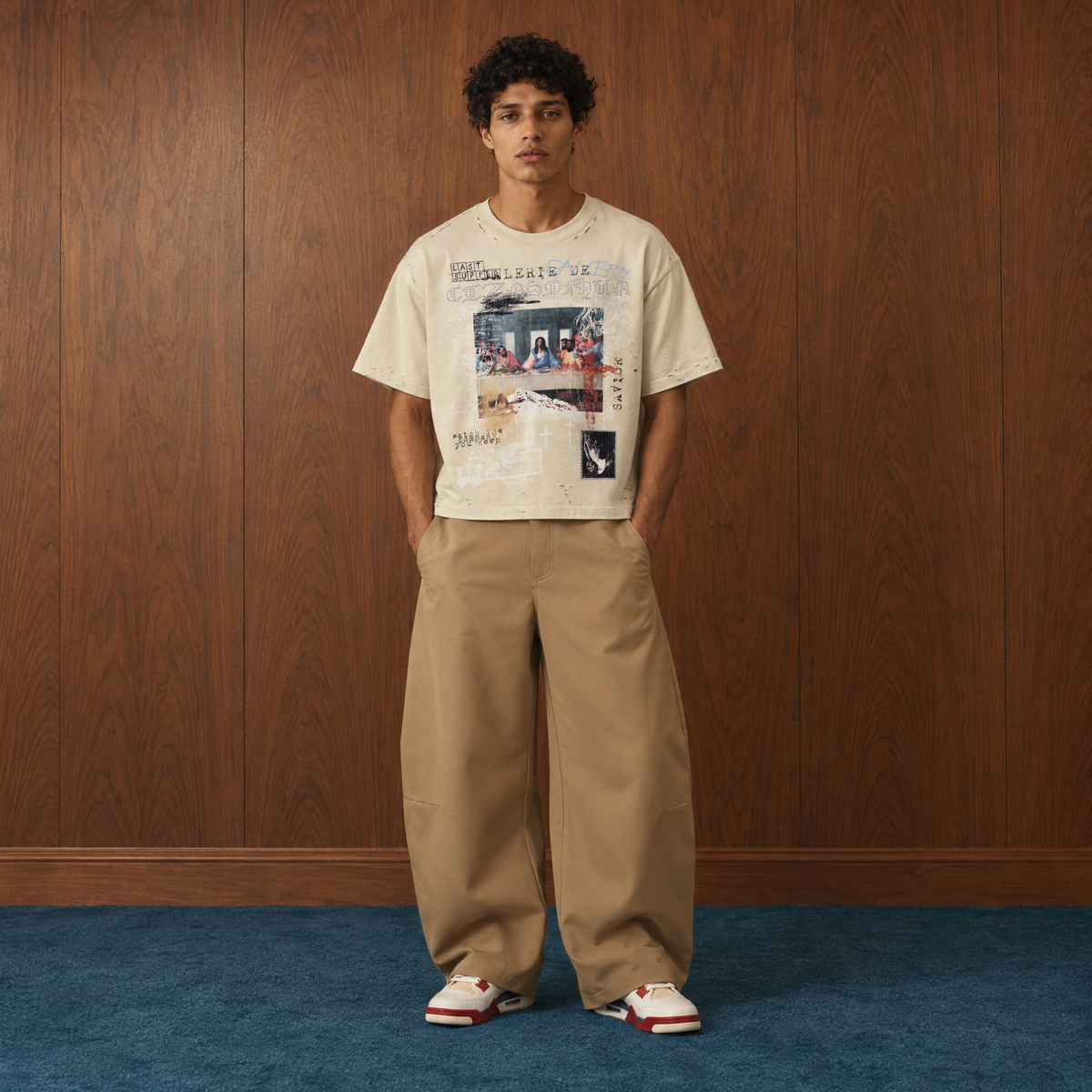 Last Supper Gallery Distressed Tee-Beige