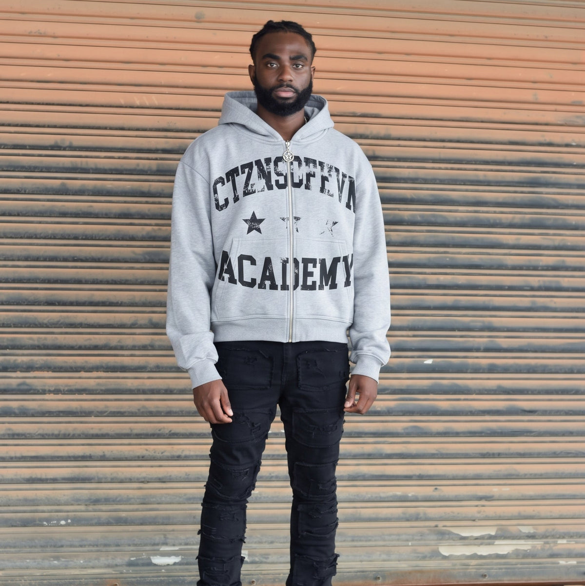 Academy Sun Faded Zip-Up Hoodie- Heather Gray