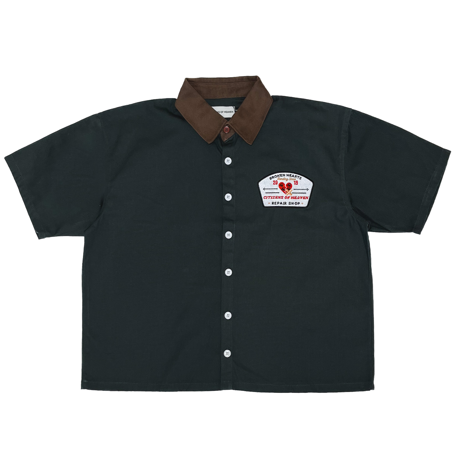Broken Hearts Repair Shop Mechanic Shirt- Hunter Green