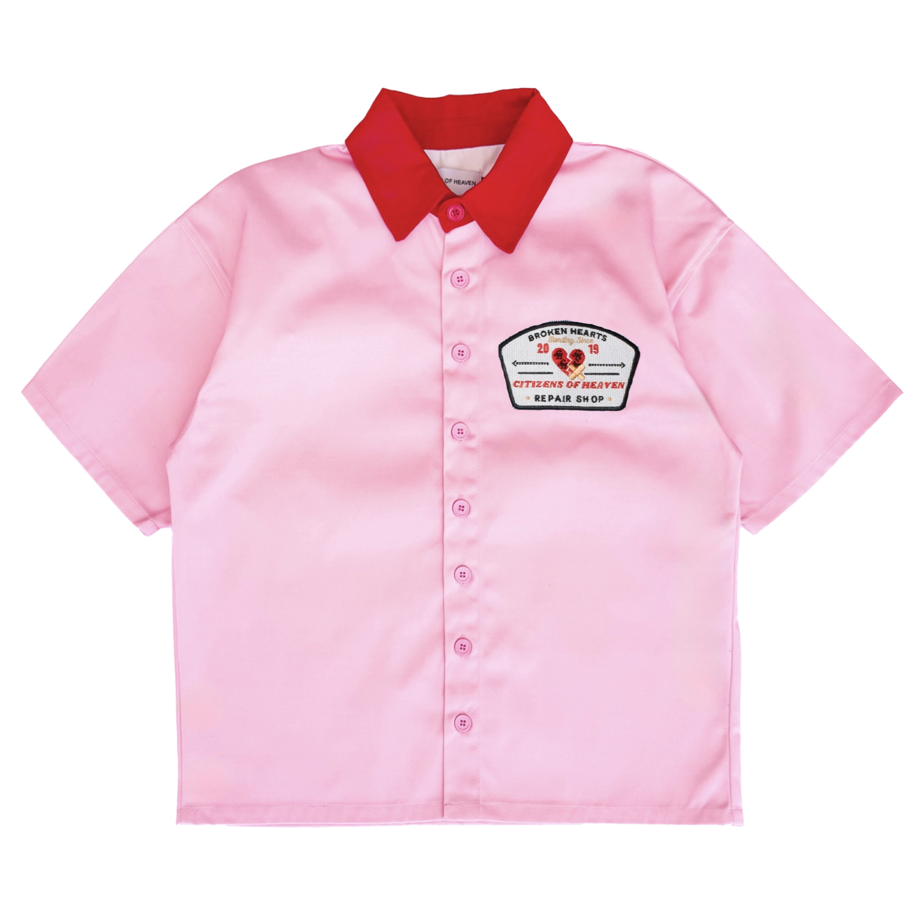 Broken Hearts Repair Shop Mechanic Shirt- Pink