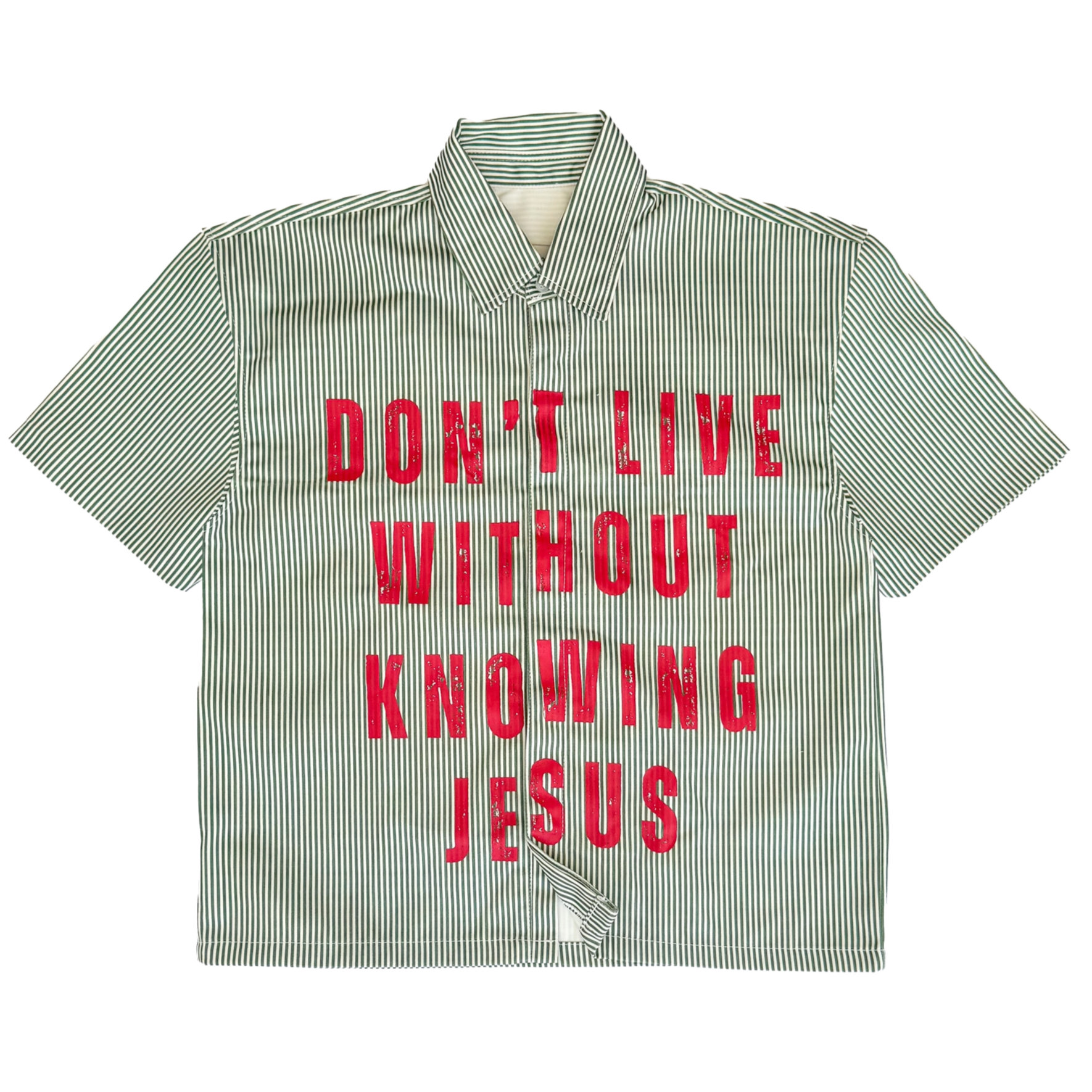 Know Jesus Oversized Stripe Poplin Shirt- Green