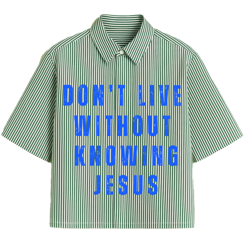 Know Jesus Cropped Boxy Striped S/S Shirt- Green/Blue