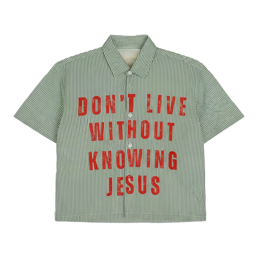 Know Jesus Oversized Stripe Poplin Shirt- Green