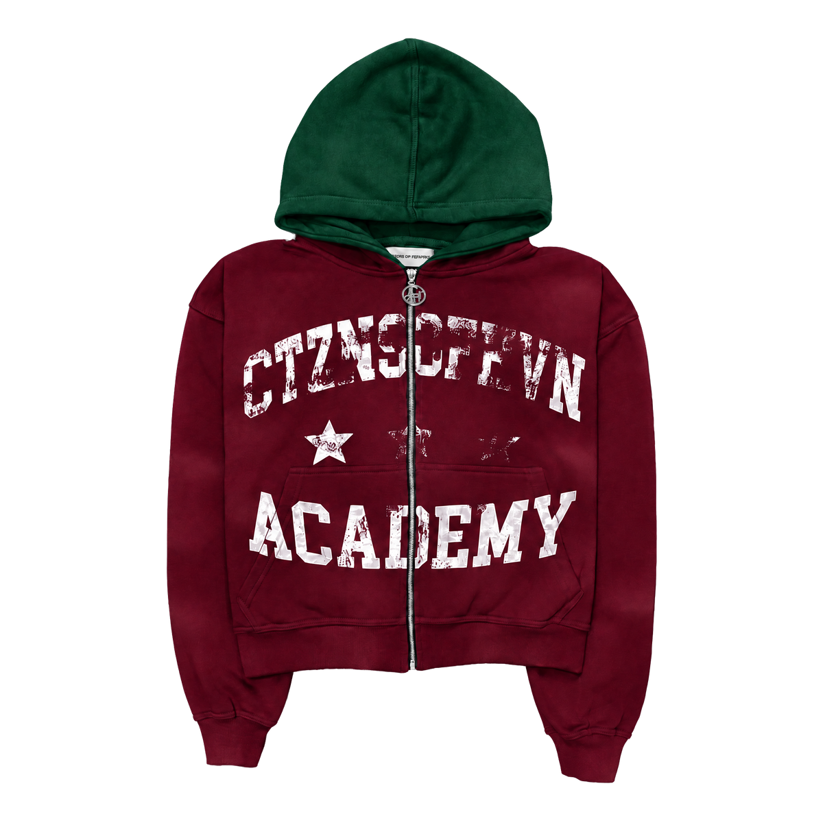 Academy Sun Faded Zip-Up Hoodie- Maroon/Hunter