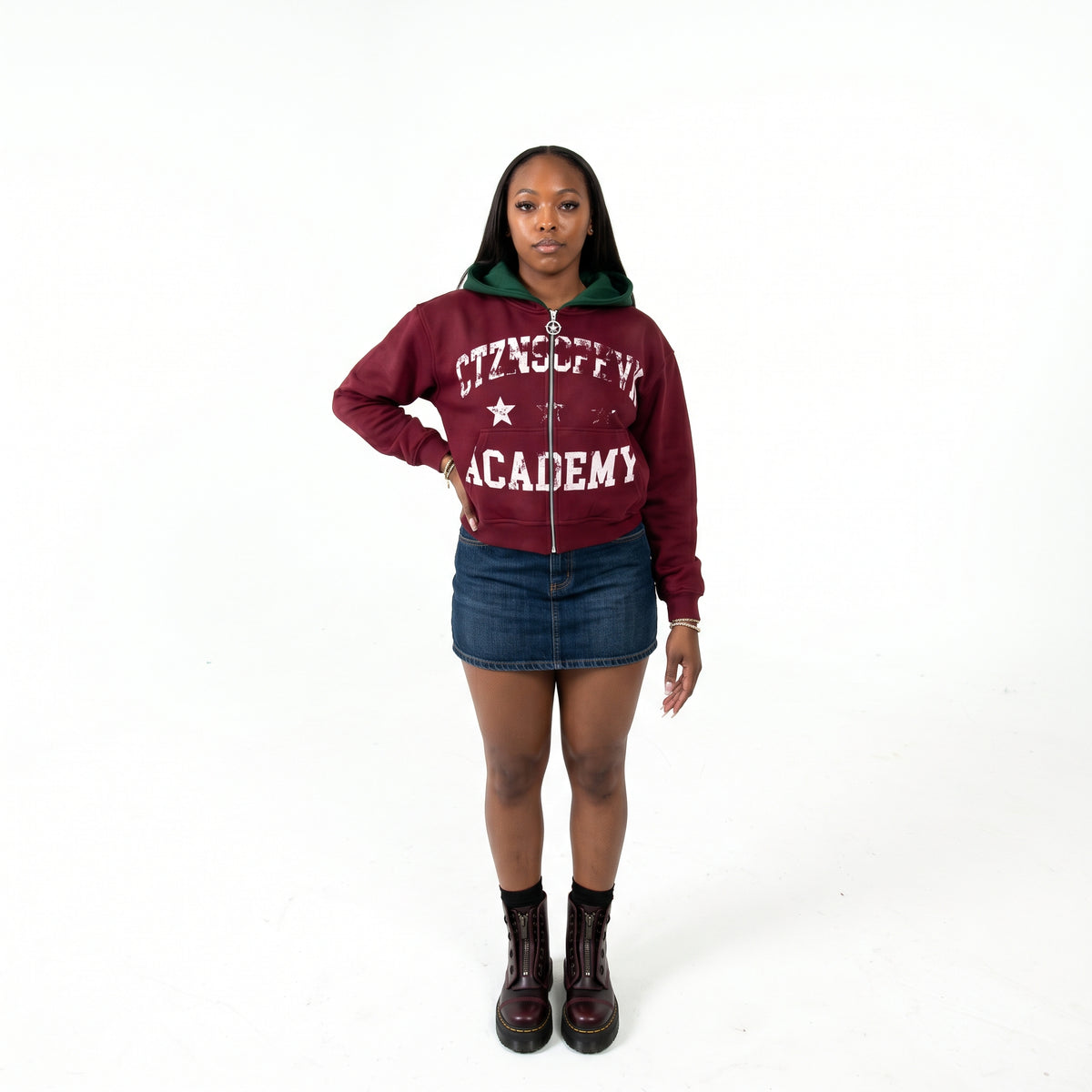 Academy Sun Faded Zip-Up Hoodie- Maroon/Hunter