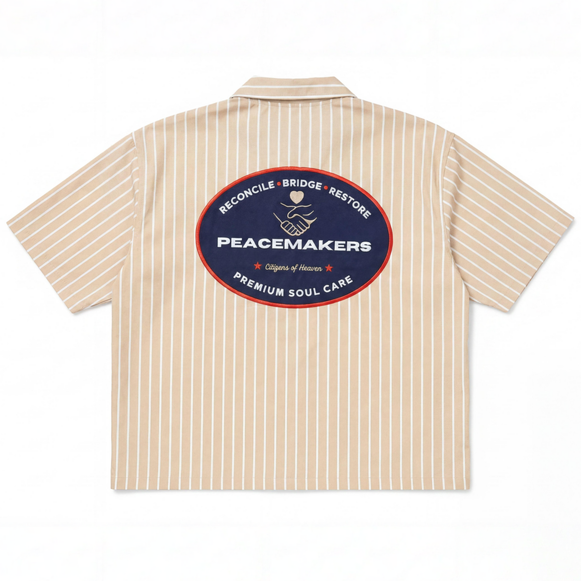 Peacemakers Camp Shirt- Tan Pinstripe