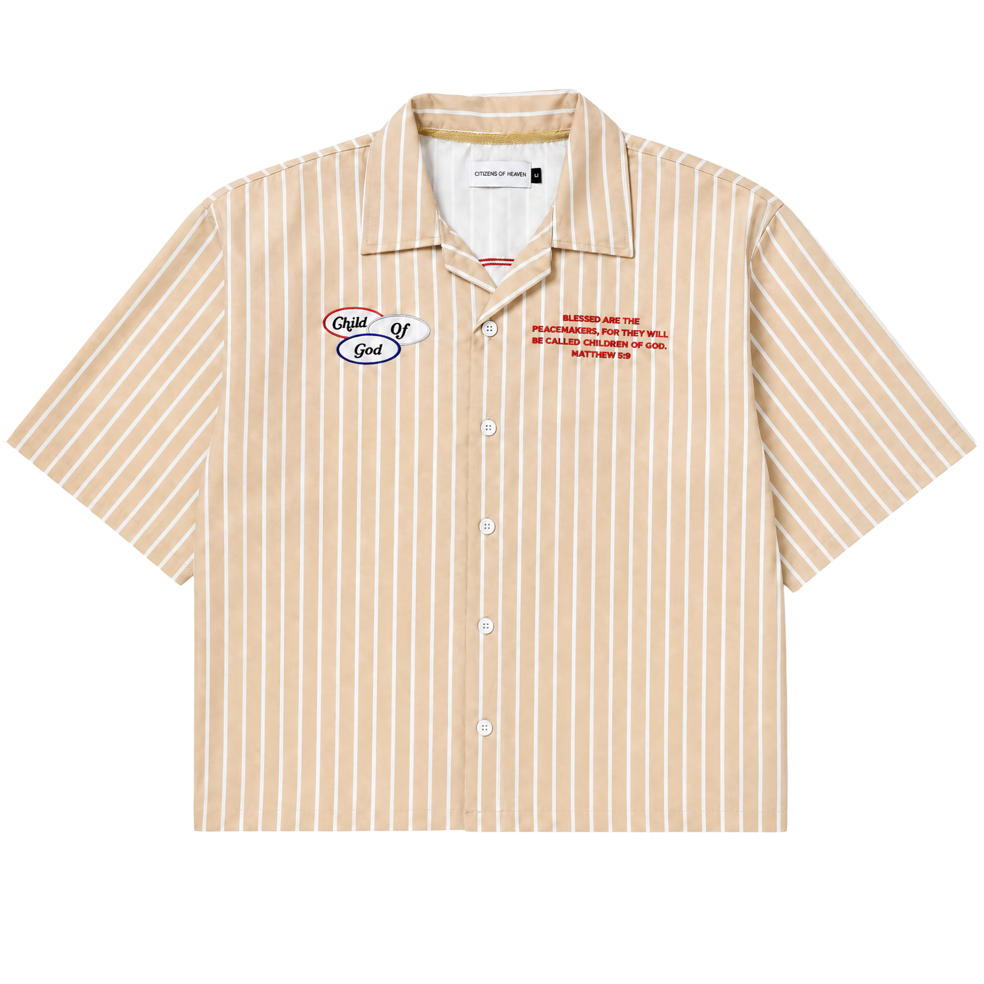 Peacemakers Camp Shirt- Tan Pinstripe