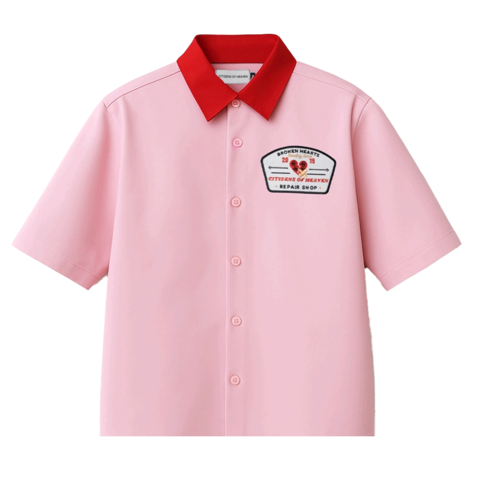 Broken Hearts Repair Shop Mechanic Shirt- Pink