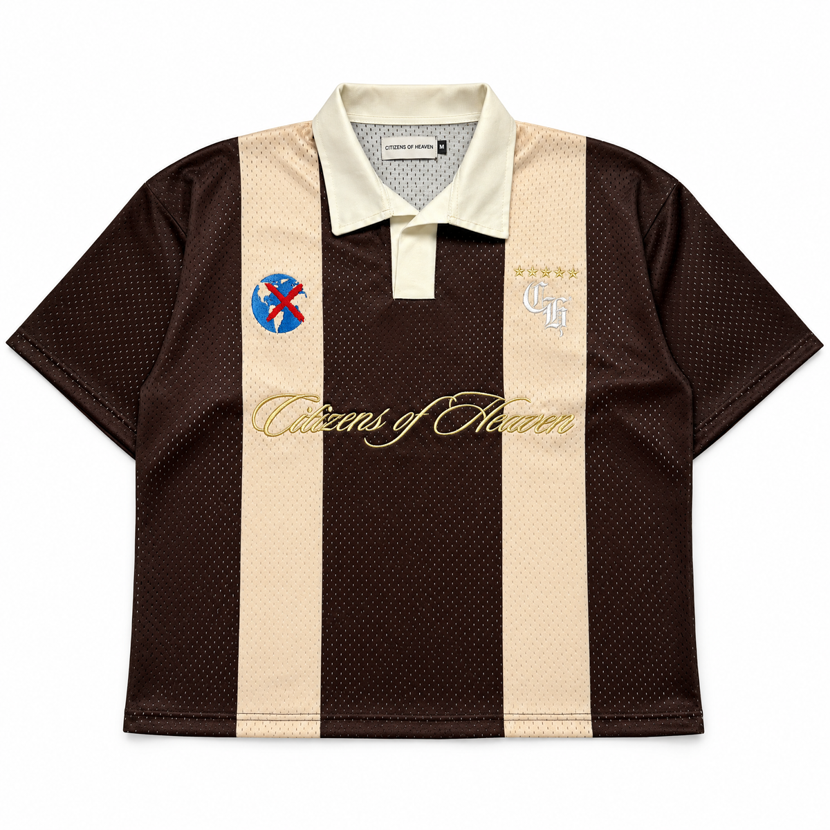 Citizens of Heaven Striped Mesh Polo Jersey – Chocolate Brown / Cream