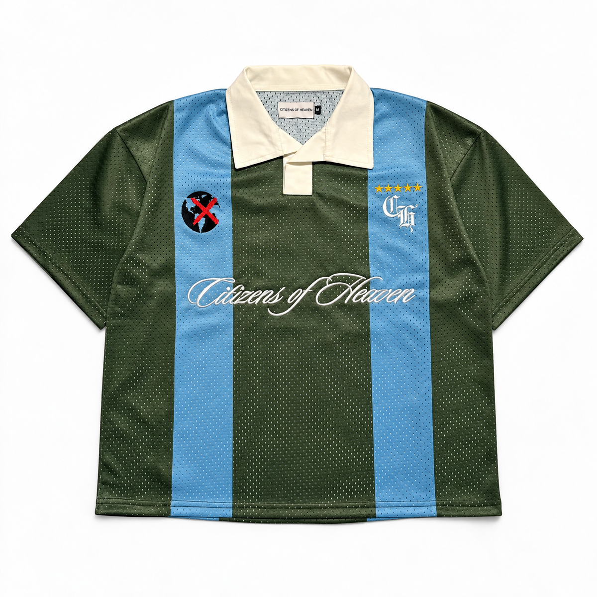 Citizens of Heaven Striped Mesh Polo Jersey – Olive / Sky Blue